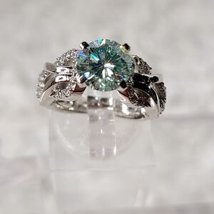 Moissanite 3 Carat Blue Solitare Ring